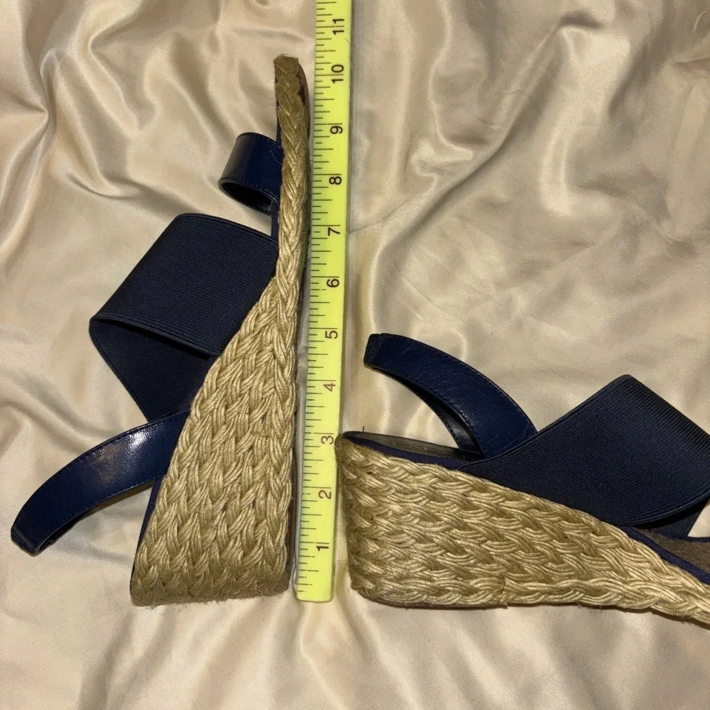 LRL Ralph Lauren 10 B Carminda Navy Blue Wedge Sandals Espadrille Jute Slingback